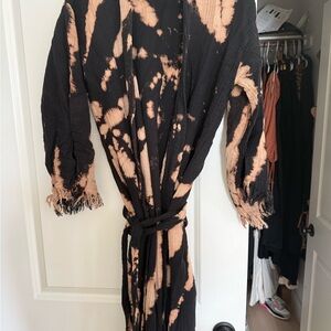 Black and Tan Tie-Dye Women's Muslin Cotton Robe